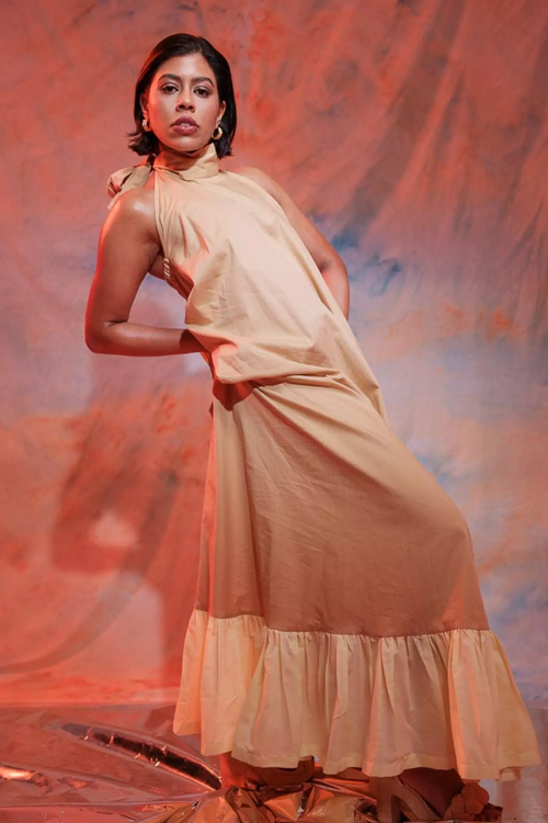 CARAMEL TOFFEE HALTER DRESS