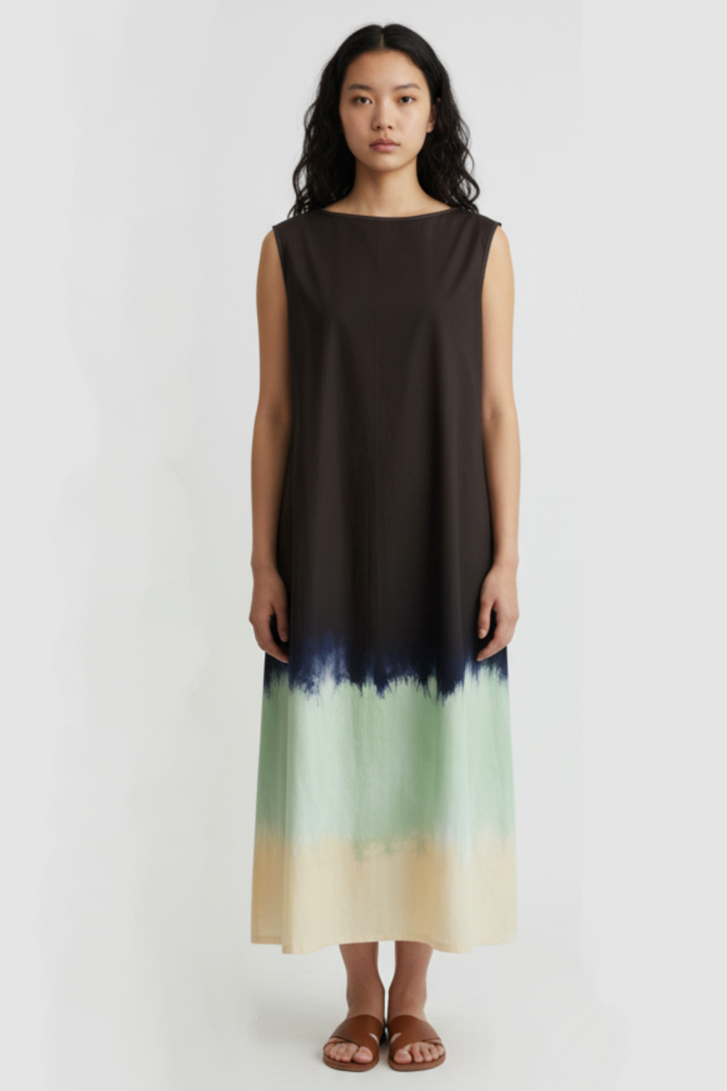 PISTACHIO BROWNIE BOATNECK DRESS SLEEVELESS