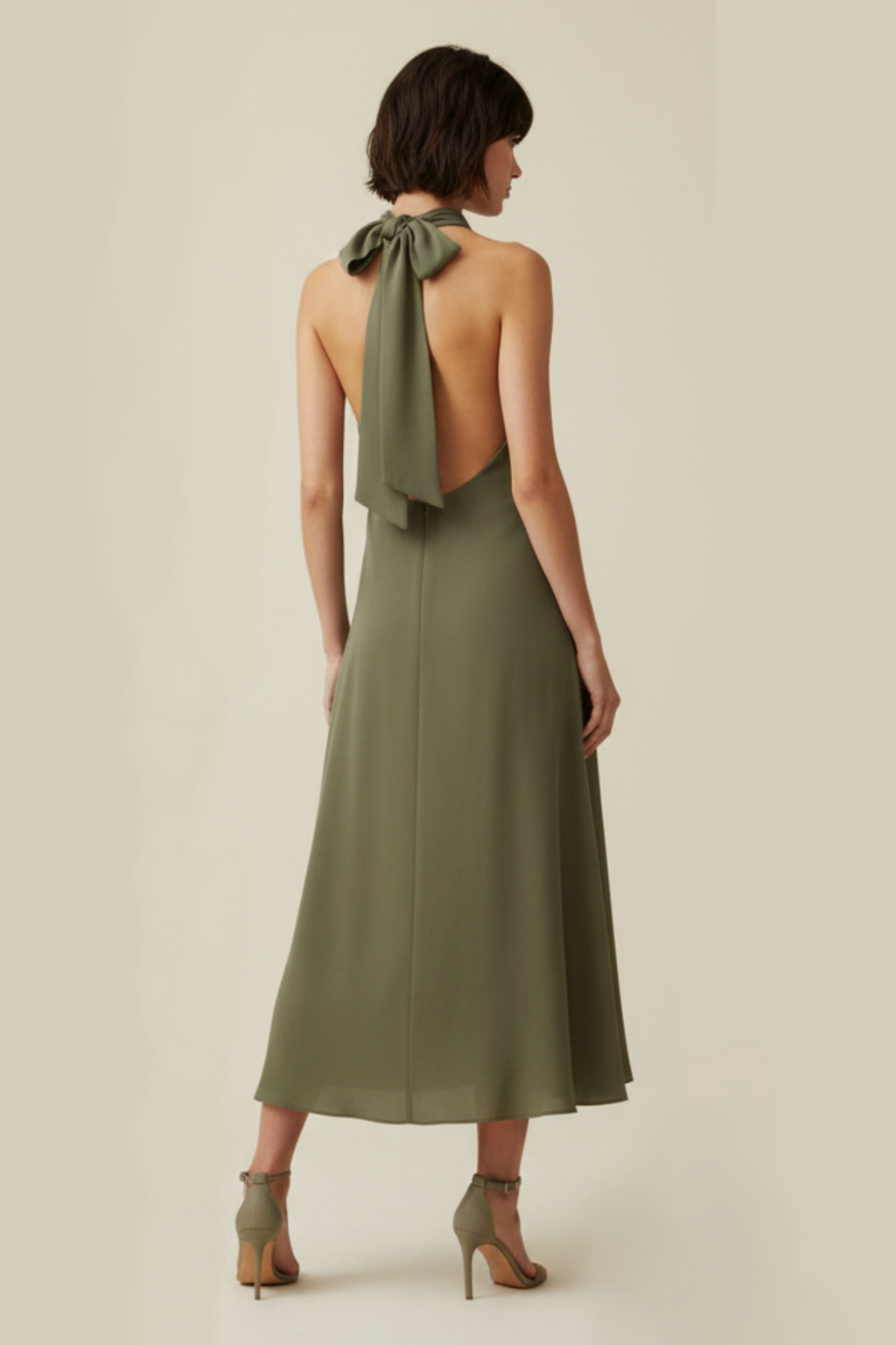 OLIVE GREEN HALTER DRESS