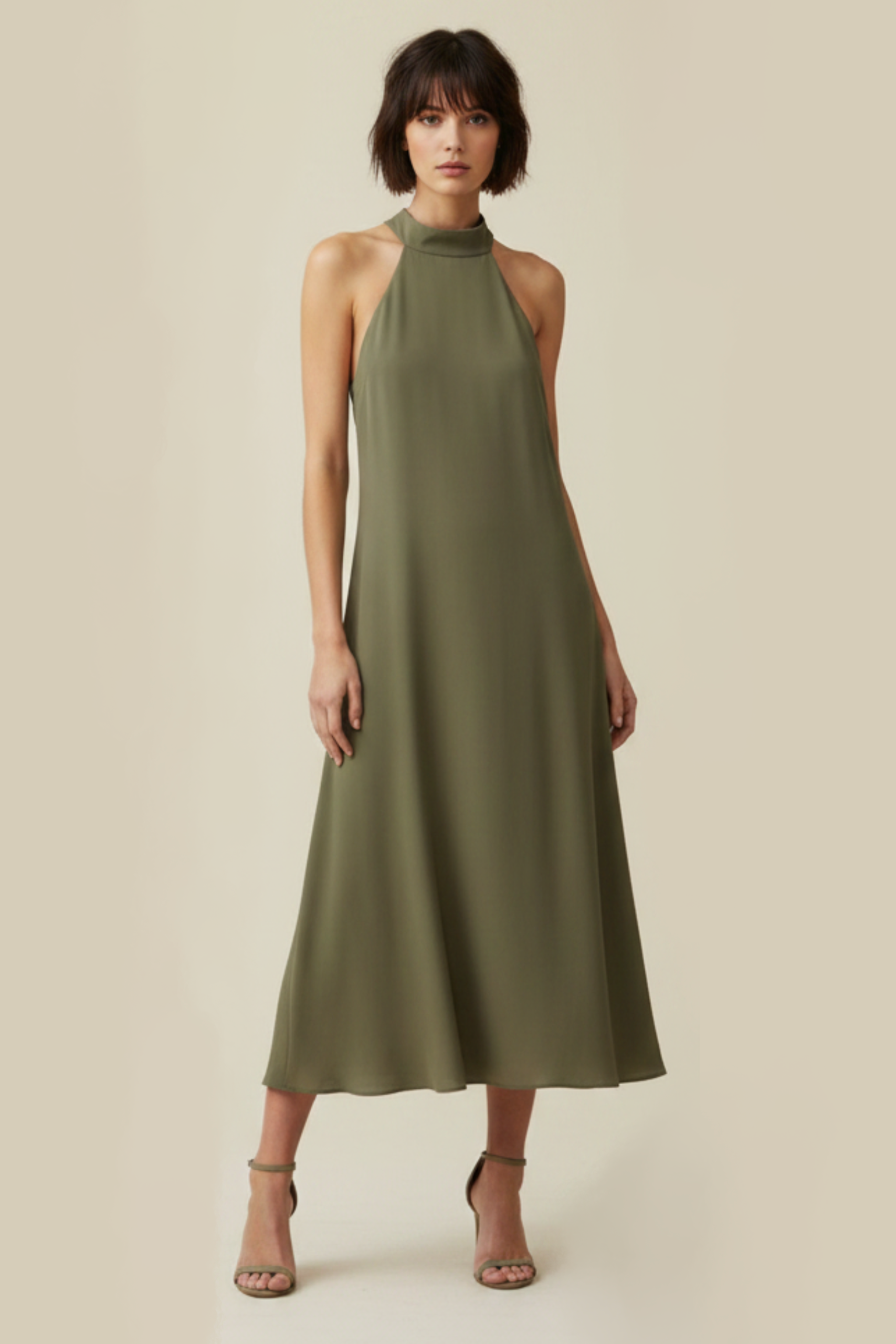 OLIVE GREEN HALTER DRESS